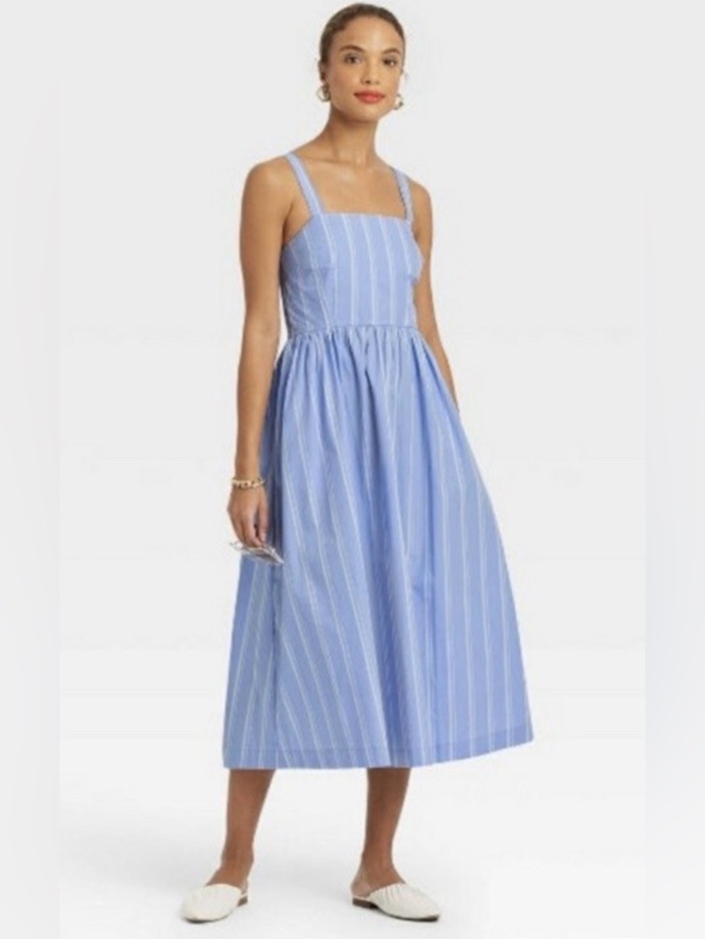 A new day striped midi dress, blue, cotton, small